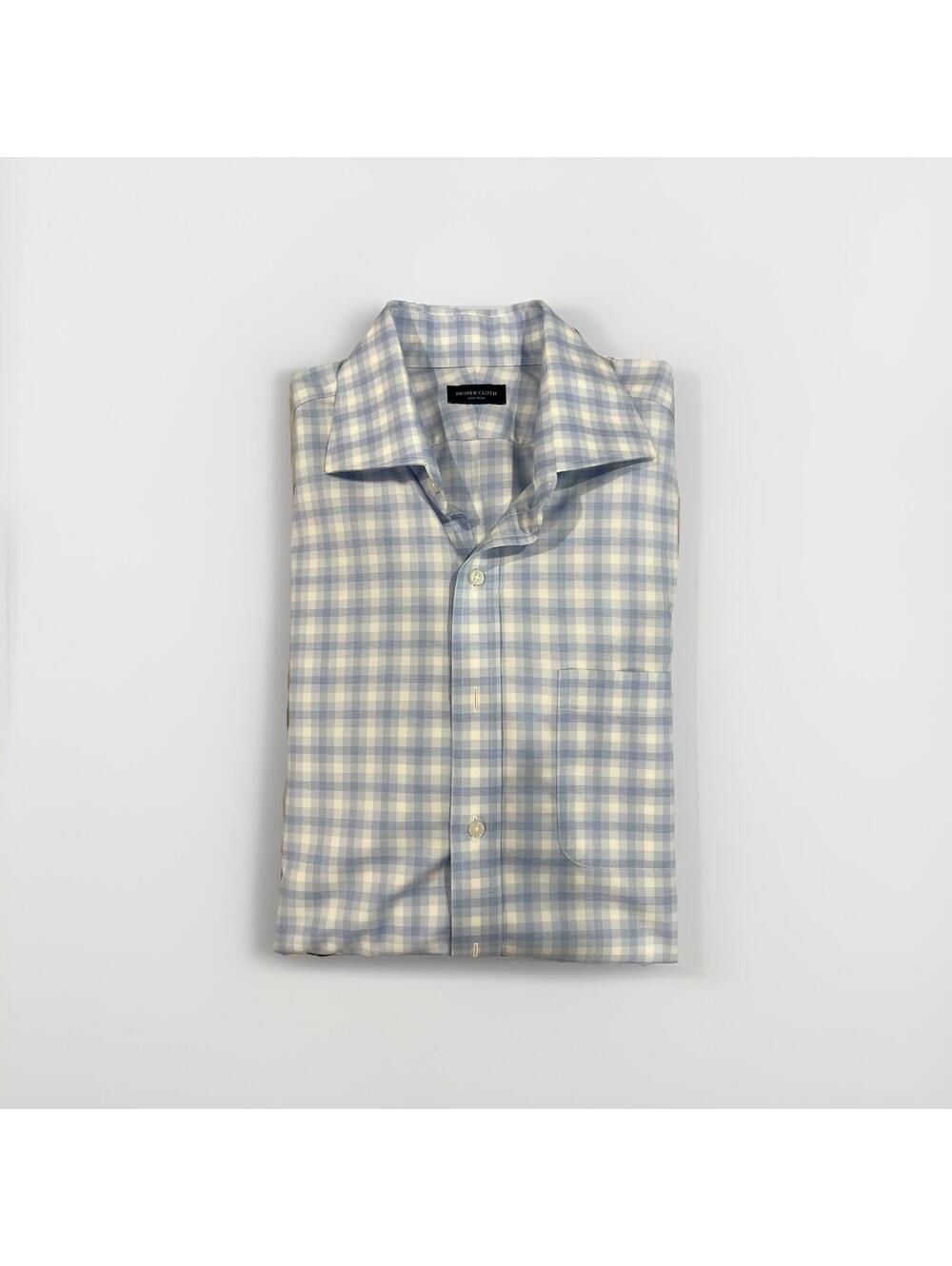 MINT PROPER CLOTH MENS CASUAL SHIRT 16.5/34.5 LARGE LIGHT BLUE CHECK VGC!